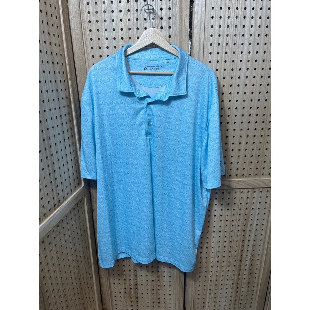 Bermuda Sands Mens 2XL Light Blue Wave Print Bear Creek GC Golf Polo Shirt